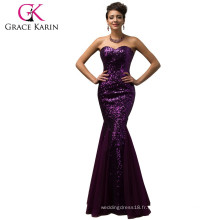 Grace Karin nouveau design Long Sequins Robe de soirée sans bretelles en soie 2015 CL007556-2